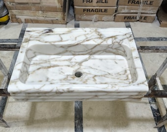 Calacatta Gold Marble Sink: Natural Stone Rectangular Basin