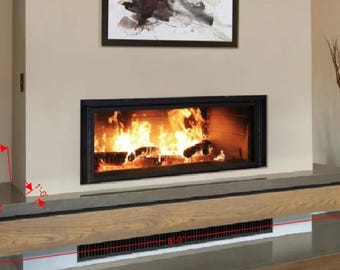 Focolare in travertino personalizzato per Virtue, 99'' di larghezza x 18'' di profondità x 10'' di altezza, 2 pezzi 48'' di larghezza x 12'' di profondità x 10'' di altezza, travertino liscio