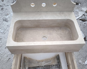 Lavandino privato per Brianna, 38 l x 20 p x 5 a, lavandino in pietra travertino naturale: moderno lavabo per bagno di servizio