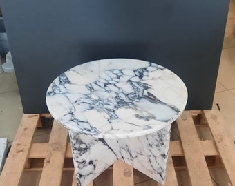 Handmade Calacatta Viola Marble Side Table: Custom Plinth Table