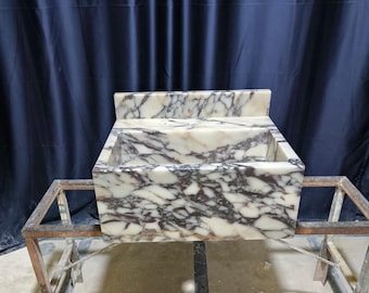 Lavabo de mármol Calacatta Viola: Lavabo de piedra natural para baño (24 x 19 x 10)