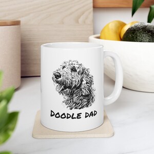 Doodle Dad Mug (V3) White Ceramic Mug, (11oz, 15oz) Dog Dad, Doodle Mugs, Dog Dad Mug