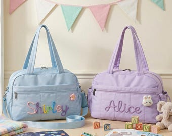 Bolsa de lona infantil de chenilla personalizada con nombre / Bolsa de viaje impermeable para niños pequeños / Bolsa de ballet para niñas / Maleta para campamento de verano de fin de semana para niños