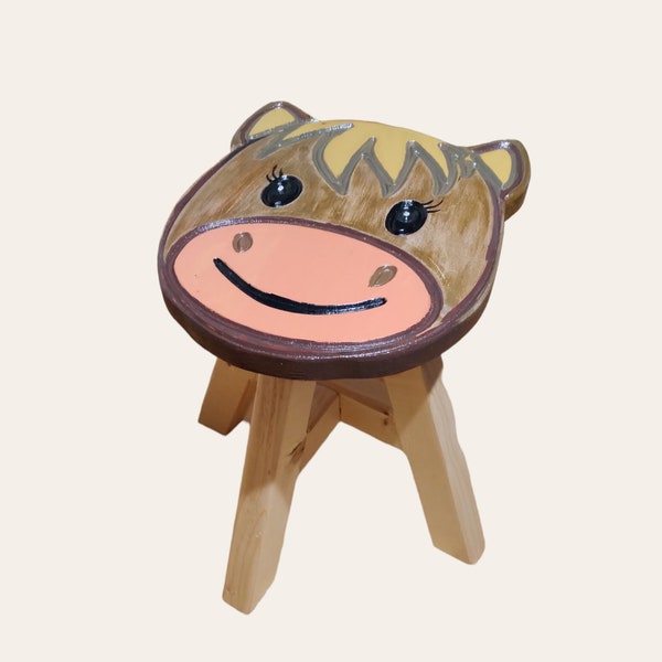 Children's stool,colorful donkey painted and carved wooden stool with animal motif 27 cm children's room wooden children,birthdays,playroom,