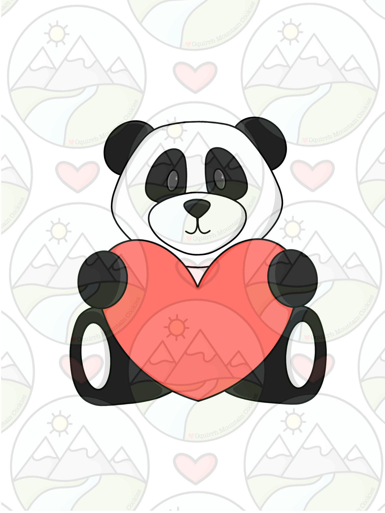 Panda bear holding heart cookie cutter