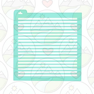 May include: A turquoise blue stencil with a mountain design and horizontal stripes. The stencil is perfect for crafting and decorating.