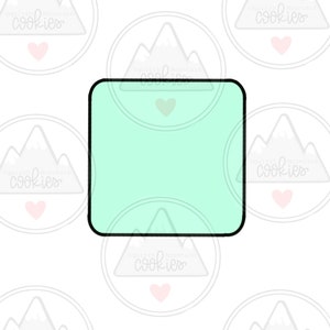 May include: A light green square with a black outline. The square is on a white background with a repeating pattern of mountains and hearts.