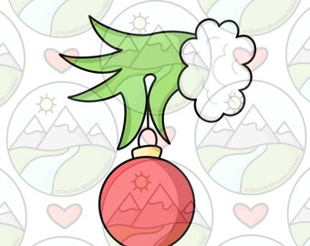 Grinchy Hand with ornament cookie cutter