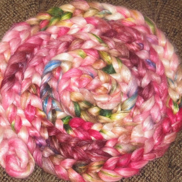 NEW PRICING Tussah Silk Roving,  2 ounces Handpainted Shambhala  4