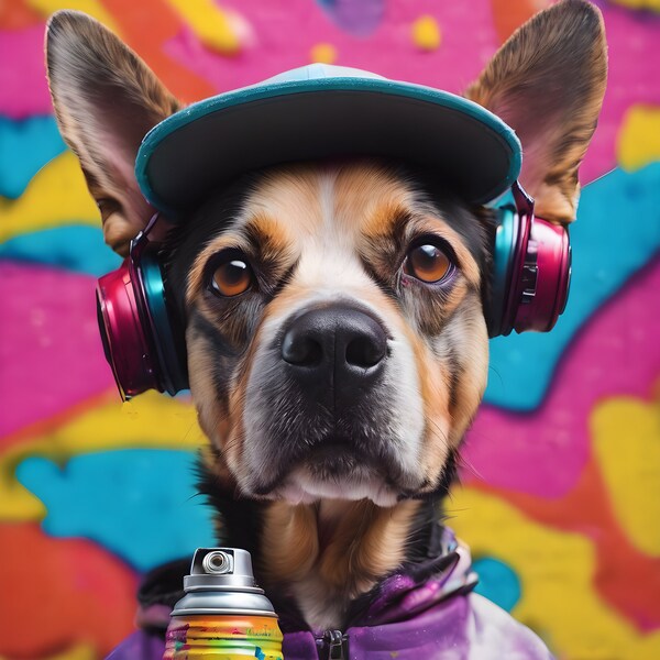 Graffiti Master Mutt (Digital Download) #22   Elder Dog Urban Artist