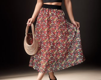 Bohemian Long Floral Skirt - Vintage Inspired Maxi Skirt with Boho Chic Flower Print/ Boho Floral Summer Skirt/ Vintage Flower Pattern Skirt