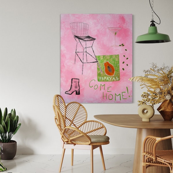painting, large painting, wall art, pink art, oil, acrylic, oil stick, basquiat, abstract art, trendy, realism, style, statement piece,