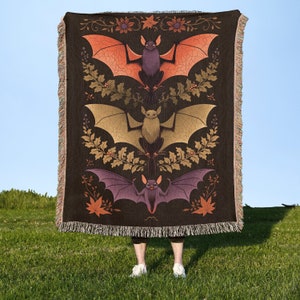 Medieval Bat Tapestry inspired Woven Throw Blanket Dark Academia Decor Bats Woven Tapestry Blanket, Halloween Blanket, Spooky Bat Decor