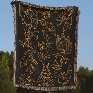 Bat Woven Blanket Dark Academia Decor Bats Woven Tapestry Blanket, Halloween Blanket, Woven Throw Blanket Bat Decor Vulture Culture Spooky