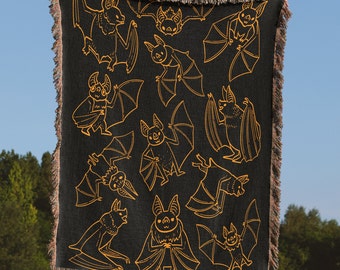 Bat Woven Blanket Dark Academia Decor Bats Woven Tapestry Blanket, Halloween Blanket, Woven Throw Blanket Bat Decor Vulture Culture Spooky