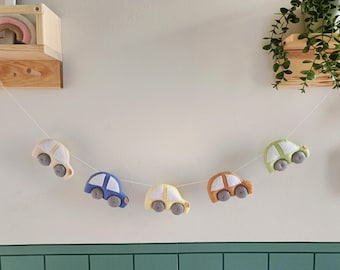 Felt Car Garland, Nursery Car Bunting, Nursery Garland, Kids Room Decor, Babyshower Bunting, Nursery Wall Decor, Car Theme for Nursery