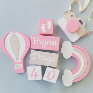 Bloques de hitos de madera, juego de 8 cubos de memoria personalizados, accesorios para fotografías de bebés, regalo único para bebés