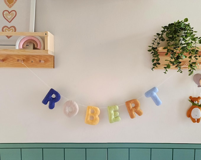 Felt Name Garland, Pastel Nursery Decor, Custom Baby Banner, Felt Letters, Custom Felt Garland