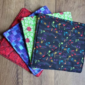 7"x7" Hot Pad Trivet Pot Holder Music Notes Ladybugs Ombre Tiles Floral Dots Purple Red Green Black