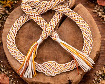 Zomerse trouwknoop - Gepersonaliseerd Keltisch trouwlint - Handvastingsritueel - Gevlochten knoop, 4 strengen