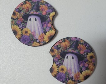 Ghost with flowers Car Coaster