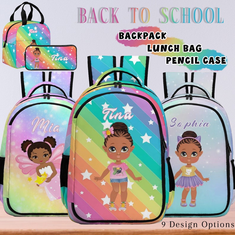 THCNKUI Custom Name Backpack Set For Kids – 3-Piece Purple Unicorn Rainbow Backpack With Lunch Bag & Pencil Case - View #8