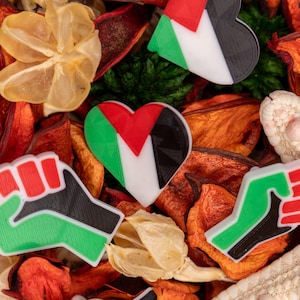 Palestine Flag Pin Set: Solidarity Heart & Fist Badges