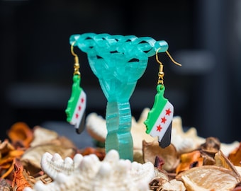 Syria Map Flag Earrings: Hypoallergenic Silver-Plated Hooks