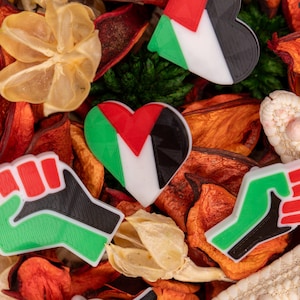 Conjunto de pines de Palestina: broches con la bandera, el puño y el corazón