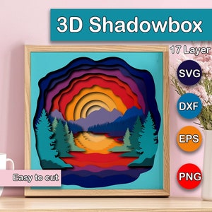 Mountain Shadow Box, 3D SVG Landscape Shadowbox Templates, DIY Nature Wall Art, Outdoors SVG, Cricut Paper Craft Project