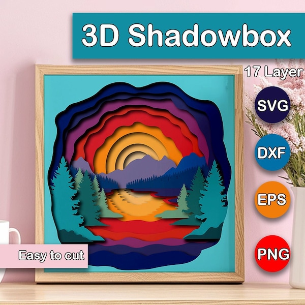 Mountain Shadow Box, 3D SVG Landscape Shadowbox Templates, DIY Nature Wall Art, Outdoors SVG, Cricut Paper Craft Project