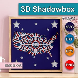 USA mandala, 3D Layered SVG For Cardstock, 3D Paper Cut Shadow Box Template, multilayer SVG, Layered Paper Cutting, Independence Day Decor