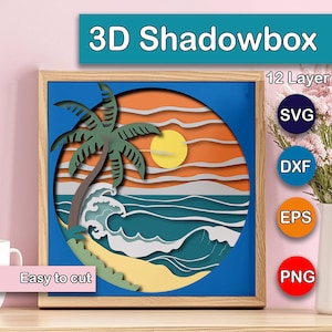 Beach shadow box svg, Ocean shadow box svg, Summer shadow box svg, DIY Nature Wall Art, Outdoors SVG, Cricut Paper Craft Project