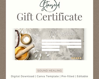 Sound Healing Gift Certificate, gift voucher, wellness template, business template, gift certificate