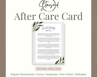 Sound Healing After Care Card, sound healing, after care card, wellness templates, business templates
