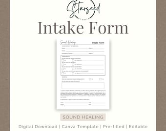Sound Healing Intake Form, sound healing, wellness form, client form, new client form, business forms, wellness form