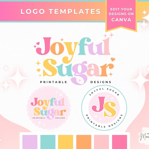 Joyful Rainbow Logo Design Template, Editable Canva Logo Design, Retro Logo Design for Small Business, Diy Logo, Boutique Logo, Premade Logo
