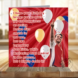 Mensagem de aniversário de Declan Rice - Cartão de aniversário do Arsenal - Espero que seu aniversário lhe traga muita alegria e felicidade - Vários designs de cartões