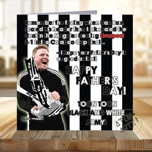 Eddie Howe Carabao Cup-winnaar: Newcastle United Father's Day Card: weet je nog dat Dan Burn zijn kopbal scoorde en toen Isak de deal bezegelde...