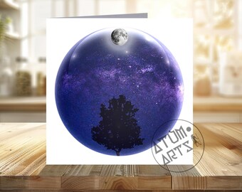 Supermoon & Orion's Belt Stargazing Spherical Greetings Card