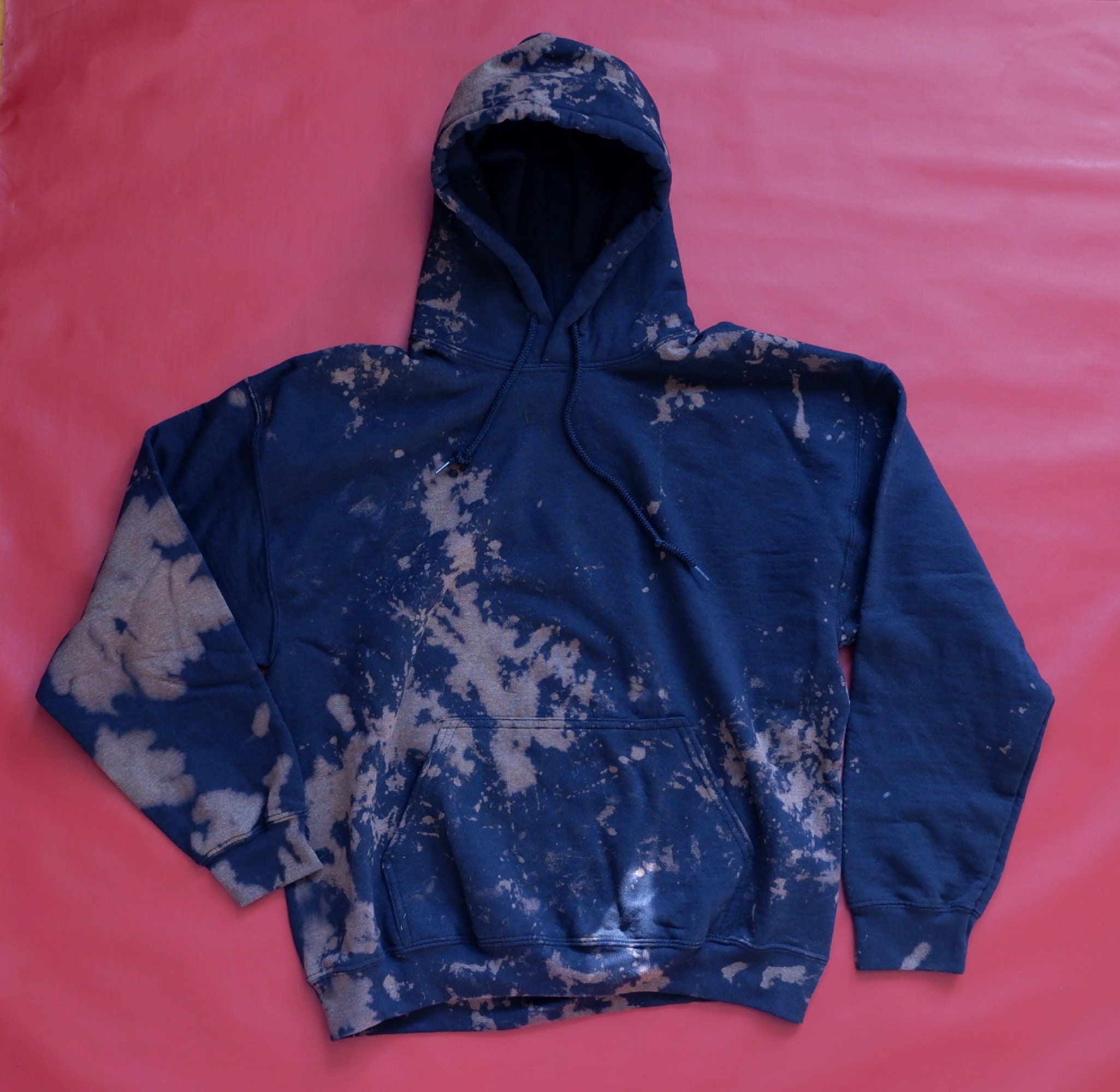 Size L hoodie bleach dyed black sweatshirt drop shoulder 50/50 Etsy