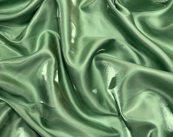 Sage Liquid Bridal Satin Fabric by the Yard -  Ultra Glossy Iridescent Sage Green Silky Satin Fabric for Bridal Gowns, Couture, Dress