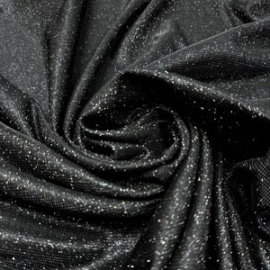 Black Lurex Glitter Fabric, Black Glitter Spandex Knit Fabric by the Yard, Sparkle Black Shimmer Fabric for Evening Gowns,Backdrops,Costume