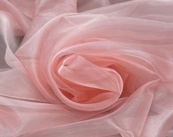 Blush Pink Organza Fabric by the Yard, Blush Crystal Organza Fabric, Pink Sheer Fabric for Wedding, Party Decor, Draping and Crafts