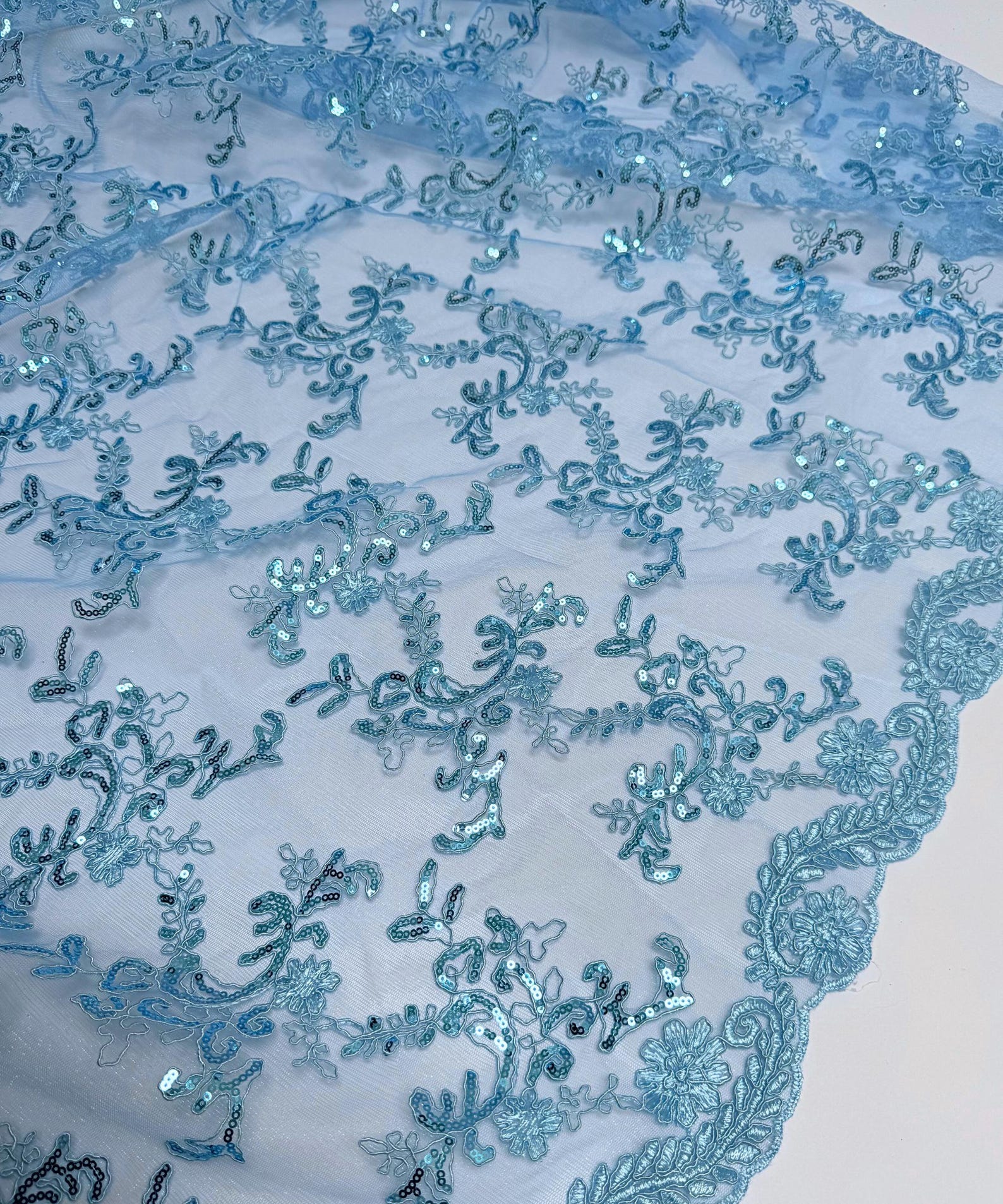 Baby Blue Floral Lace by the Yard Embroidered Light Blue Lace Fabric ...