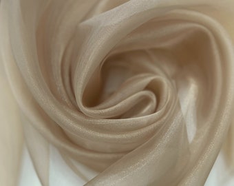 Light Gold Organza Fabric by the Yard, Champagne Organza Fabric, Light Gold Sheer Fabric for Wedding Gowns, Veil, Backdrop Decor