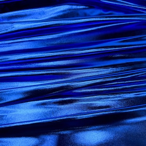 Metallic Blue Foil Lame Spandex Fabric by the Yard, 4 Way Stretch Blue Lame Fabric All Over Foil on stretch Knit for Costumes Dance Wear