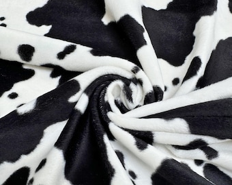 Black and White Cow Velboa Faux Fur Animal Print Velboa Fabric by the Yard, Cow Print Fur Fabric for Upholstery Pillow Covers Costumes Toys