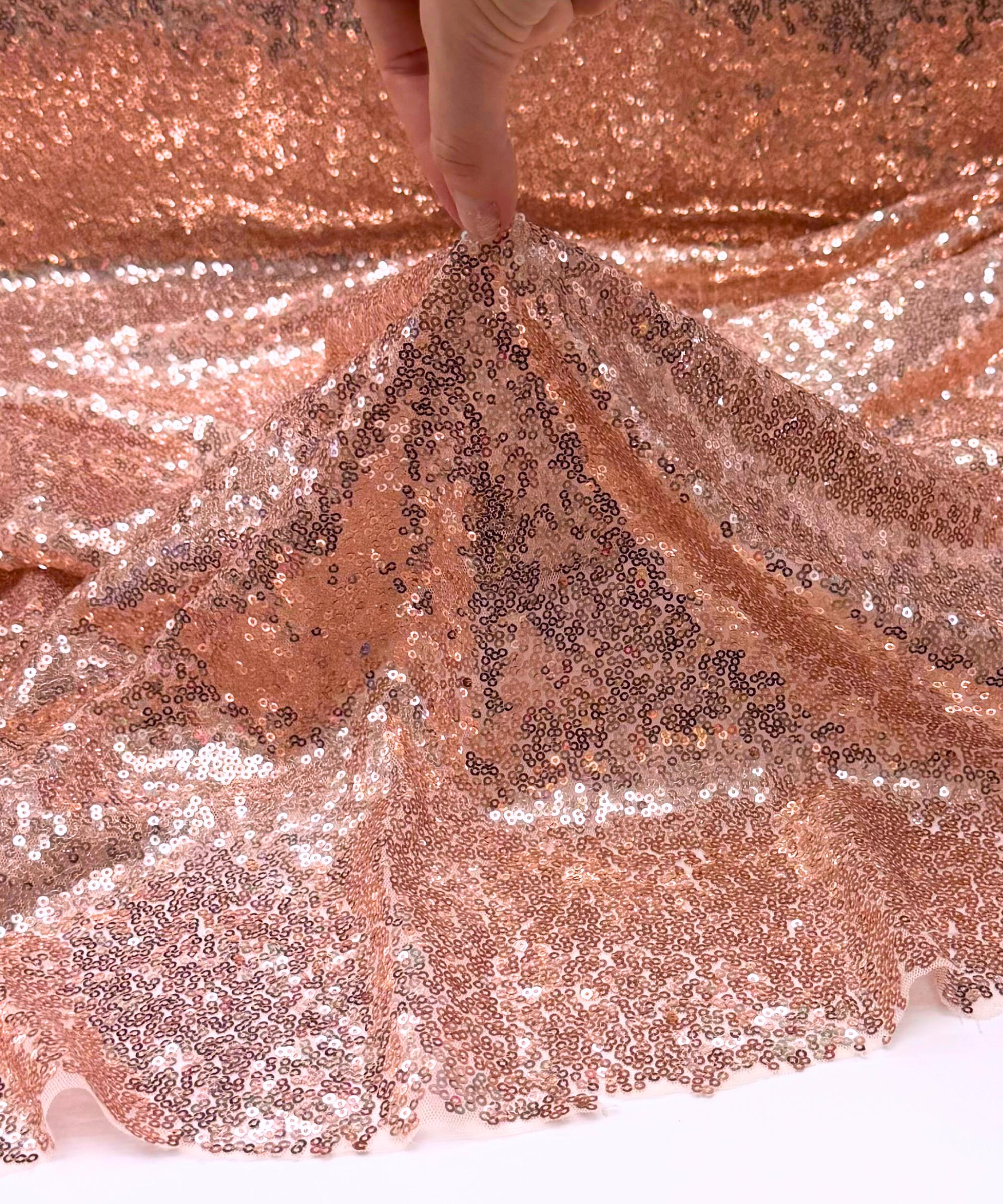 Rose Gold Sequin Fabric, Glitz Stretch Rose Gold Sequins on Mesh Fabric for  Party Dress Sequin Dress, Tablecloth, Sequin Fabric by the Yard