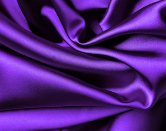 Purple Silky Stretch Satin Fabric by the Yard, Purple Stretch Charmeuse Fabric for Wedding Gowns Bridesmaid Dresses Silky Dress Purple Satin